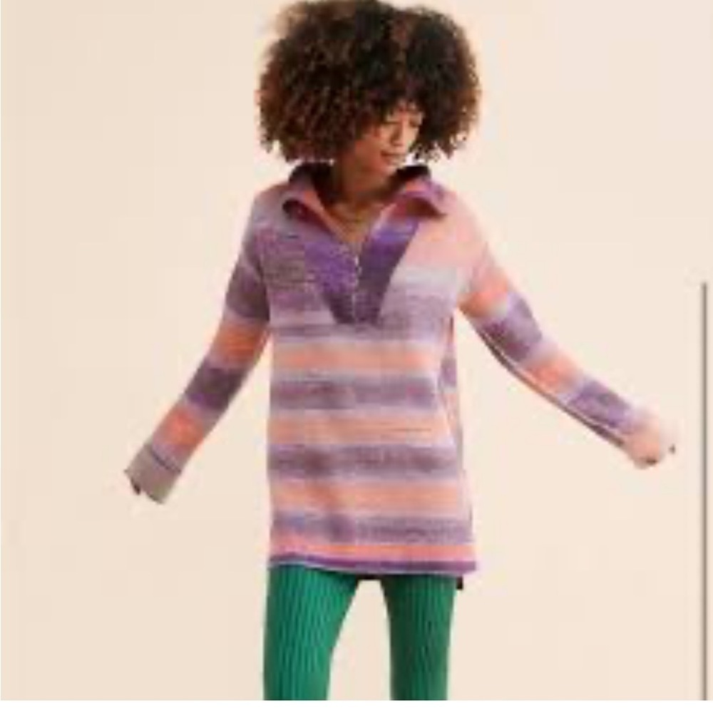 Anthropologie Daily Practice Half-Zip Tunic Sweater Mini Dress Striped M - Picture 5 of 8
